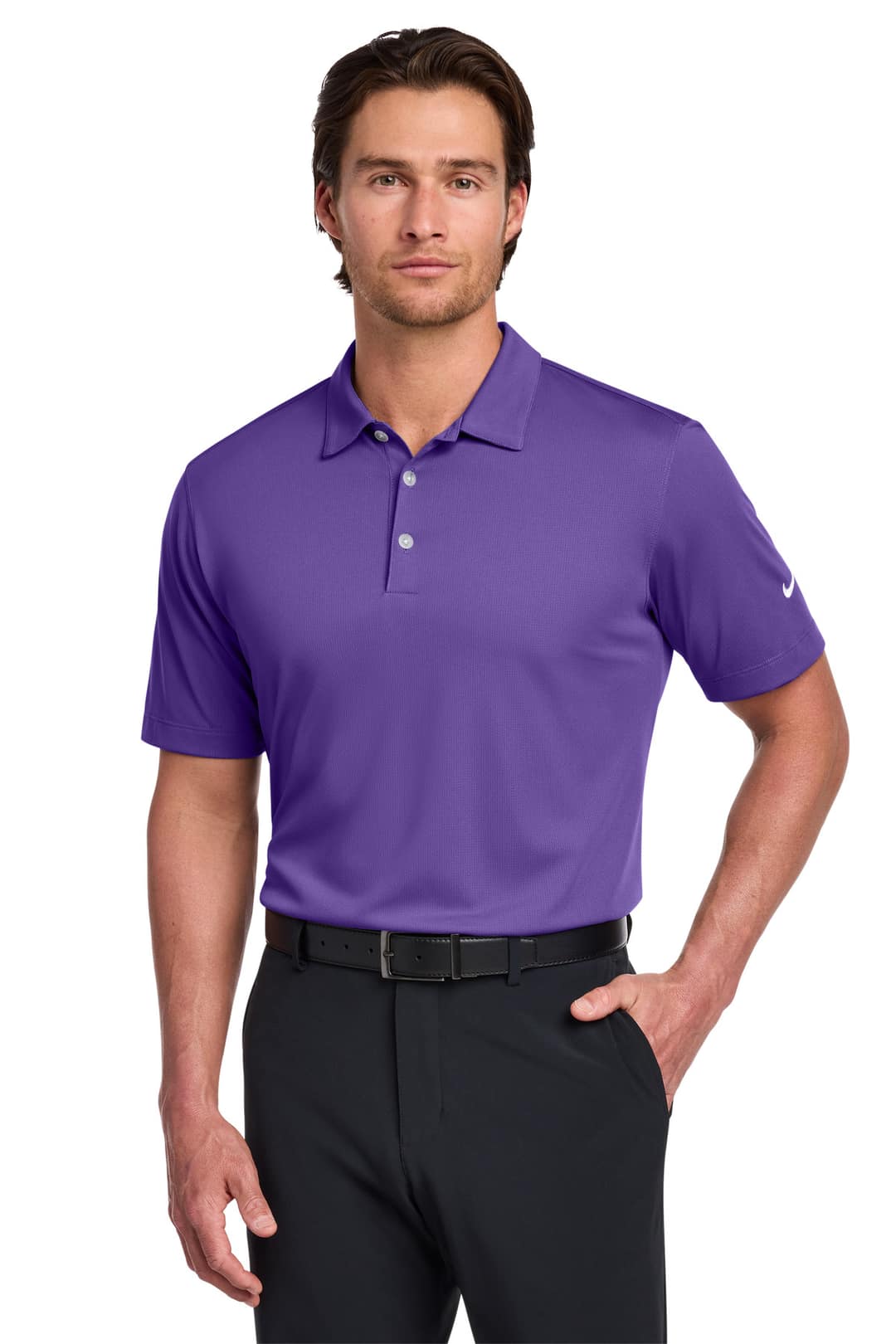 Nike 637167 Dri-FIT Vertical Mesh Polo in Court Purple, on model