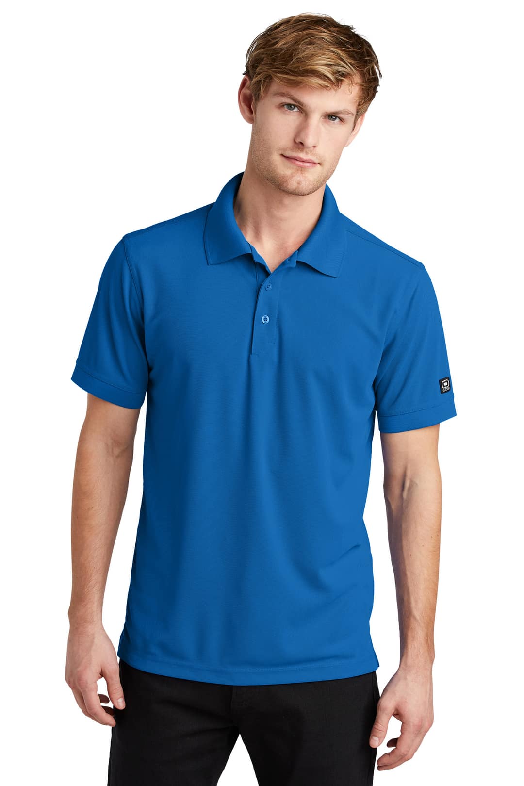 OGIO OG101 Caliber2.0 Polo in Electric Blue, on model