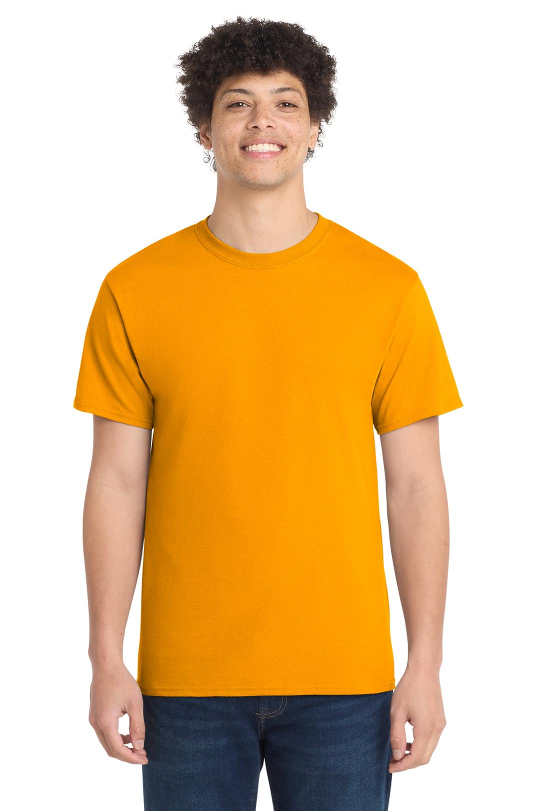 Port & Company PC54 Core Cotton Tee in Gold, on model