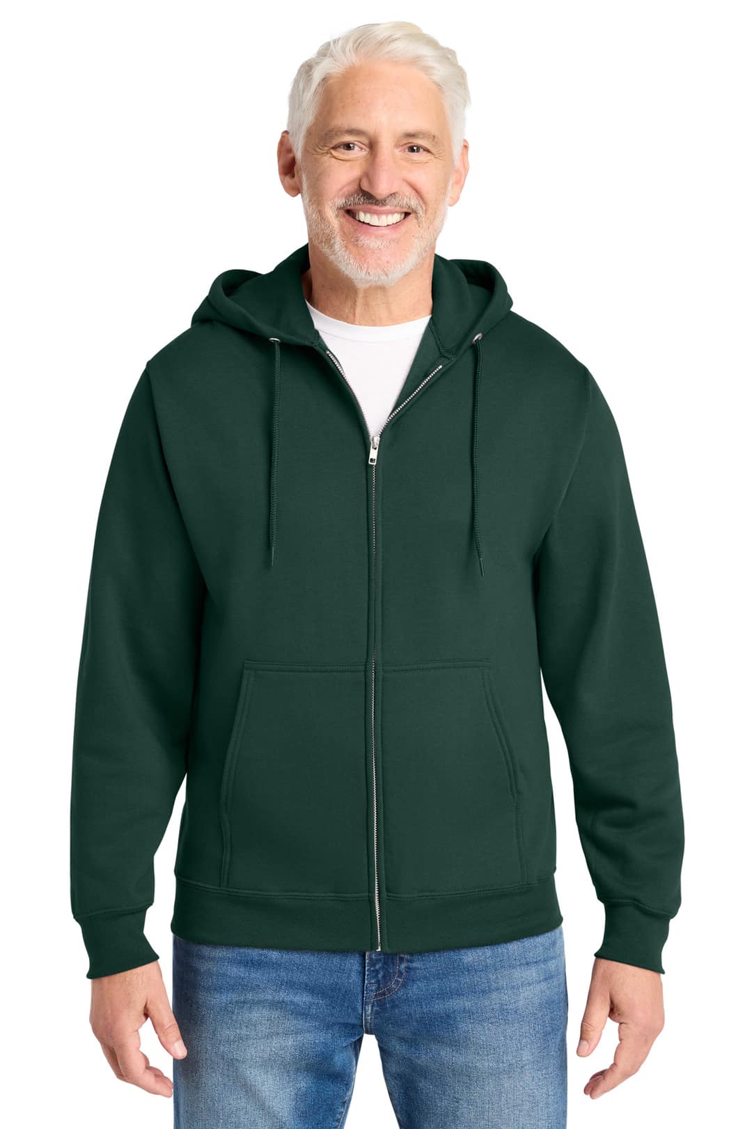 Port & Company PC78ZH Core Fleece Full-Zip Hooded Sweatshirt in Dark Green, on model