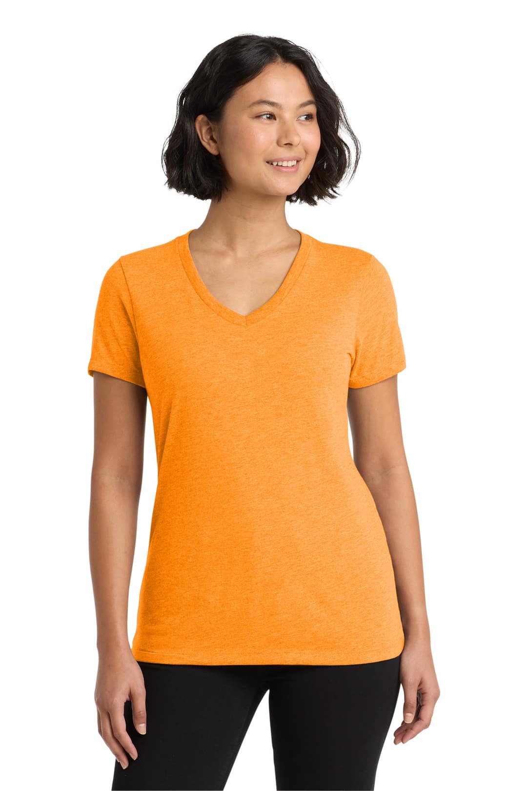 Allmade AL2018 Women's Tri-Blend V-Neck Tee in Orange You Fancy, on model