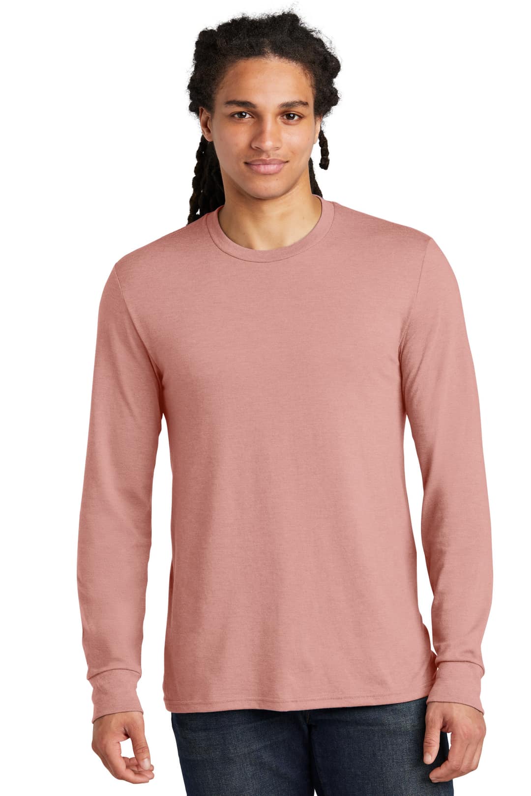District DM132 Perfect Tri Long Sleeve Tee in Blush Frost, on model