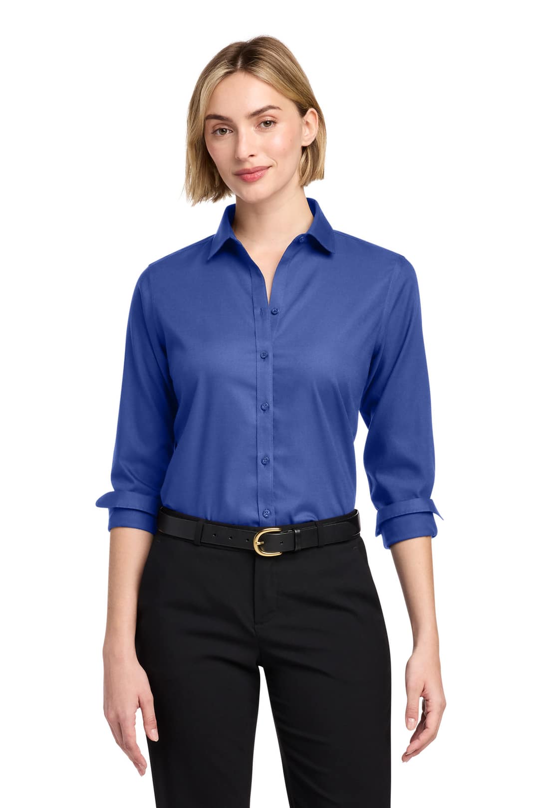 Brooks Brothers BB18003 Women's Wrinkle-Free Stretch Nailhead Shirt in Cobalt Blue, on model