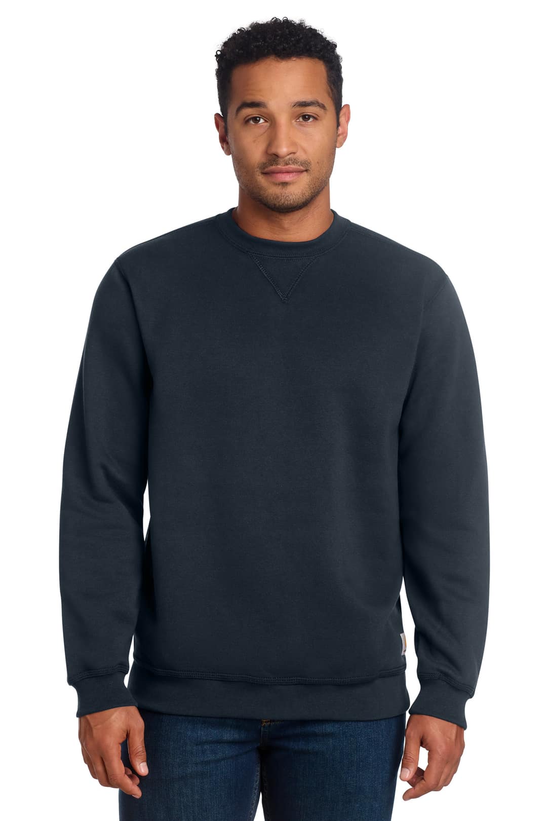 Carhartt CTK124 Midweight Crewneck Sweatshirt in New Navy, on model