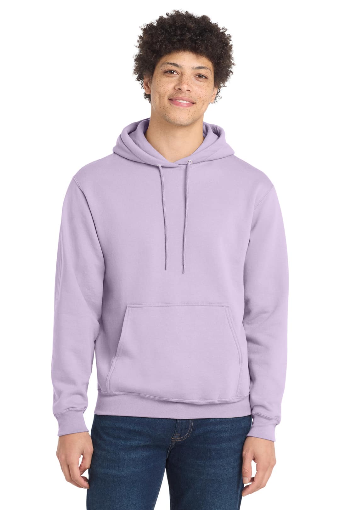 Port & Company PC78H Core Fleece Pullover Hooded Sweatshirt in Lavender, on model