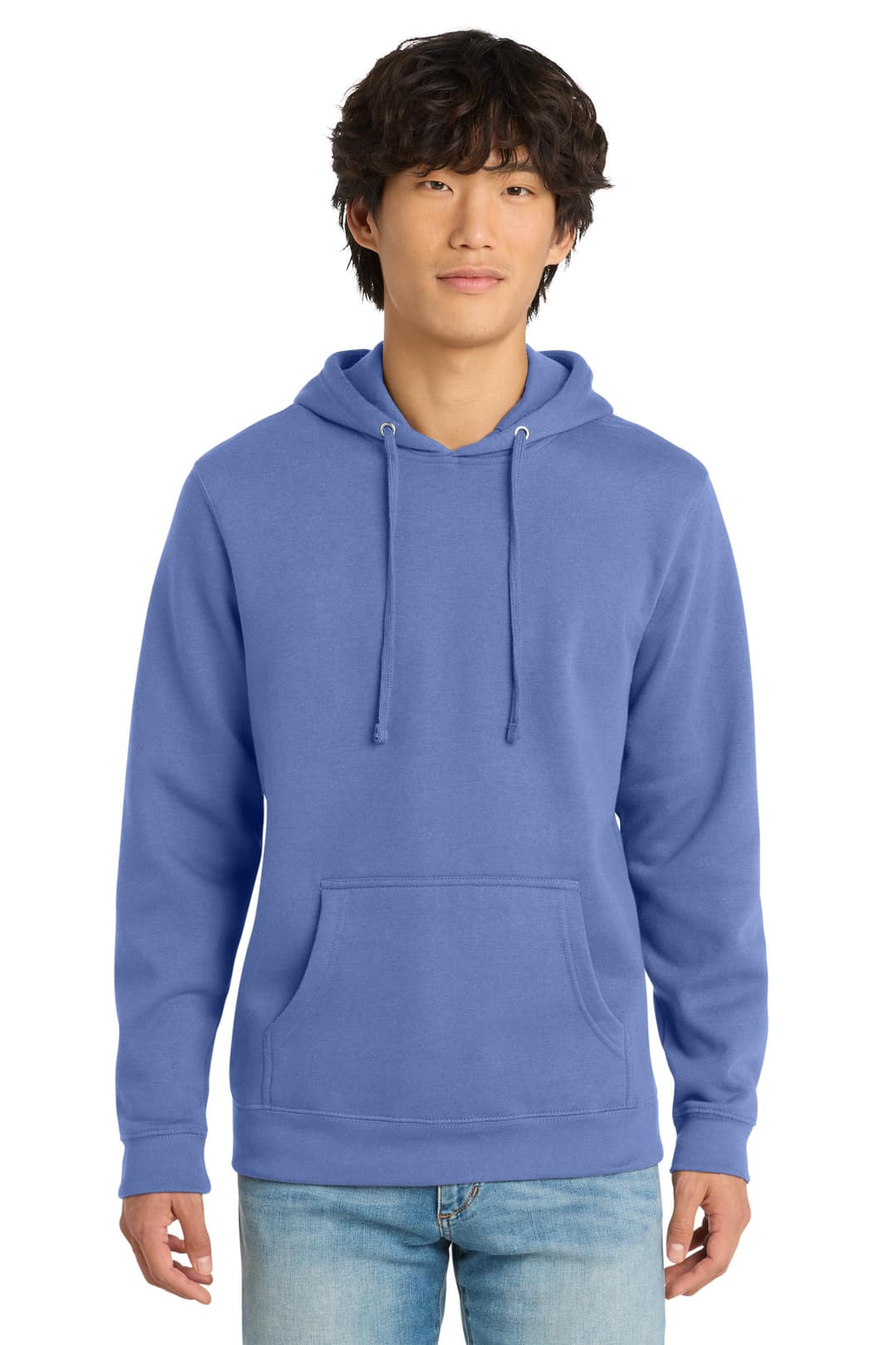 District DT6100 V.I.T. Fleece Hoodie in Electric Purple, on model