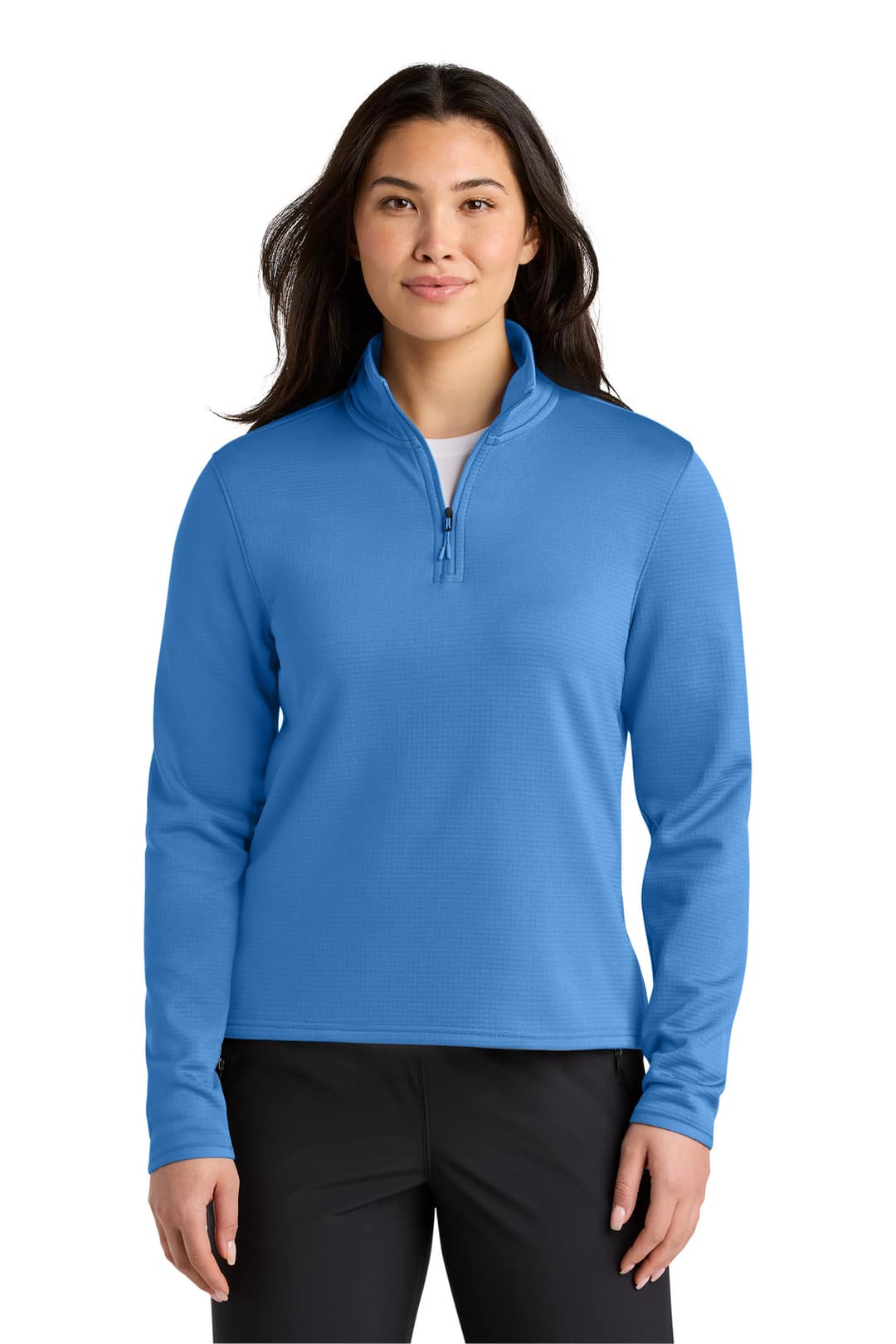 The North Face NF0A8FQK Women's Aim 1/4-Zip Fleece in Marina Blue, on model