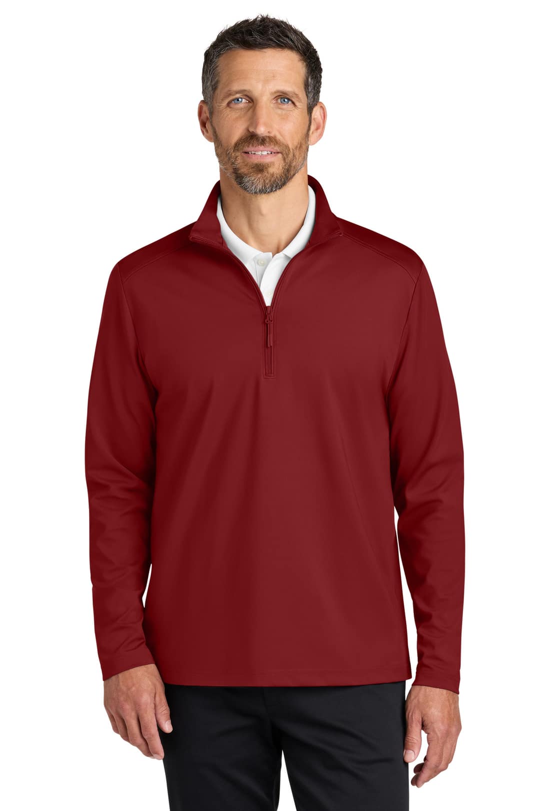 Port Authority K880 C-FREE Double Knit 1/4-Zip in Rich Red, on model