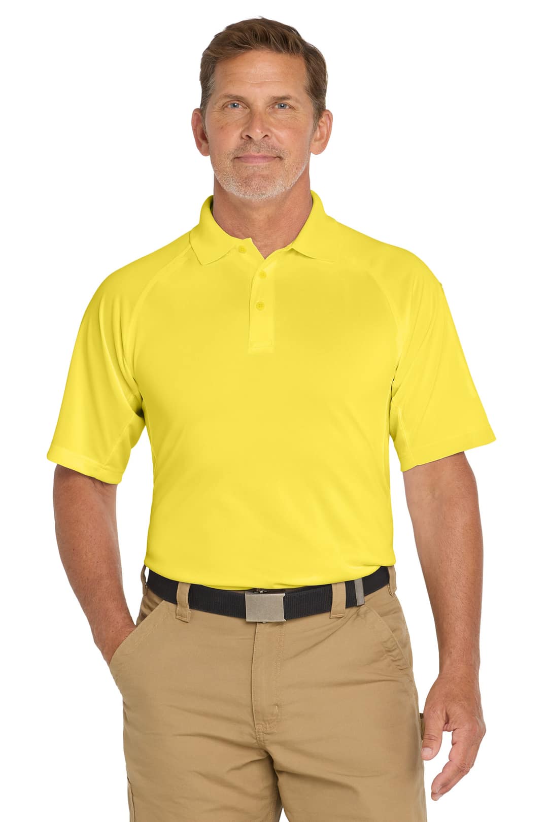 CornerStone CS410 Select Snag-Proof Tactical Polo in Yellow, on model