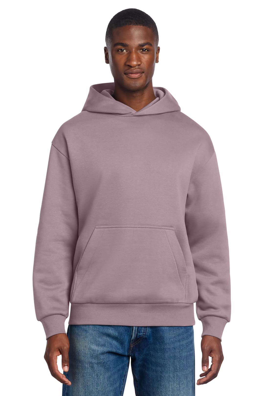 District DT6150 V.I.T. Heavyweight Fleece Hoodie in Smoky Amethyst, on model