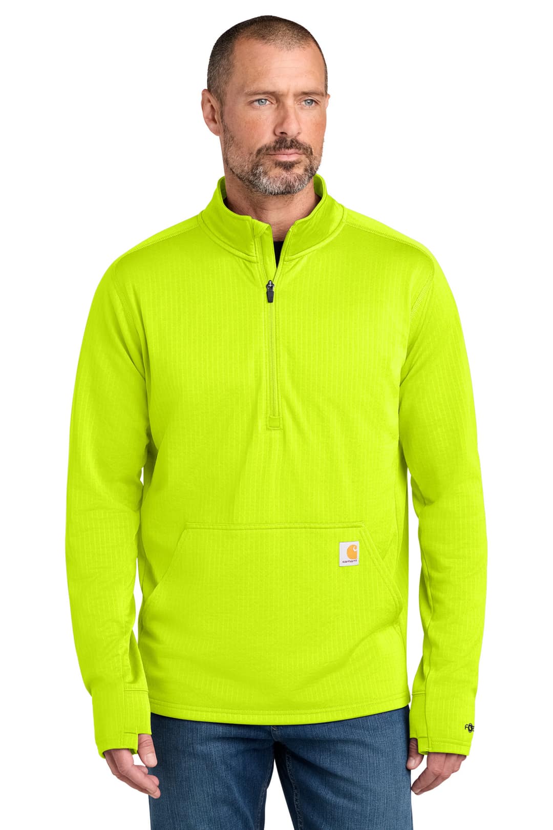 Carhartt CT107814 Force 1/2-Zip Grid Fleece in Brite Lime, on model