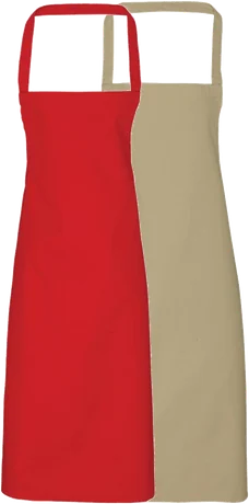 Bib aprons in red and khaki