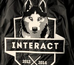 A finished jacket back with a large embroidered wolf design