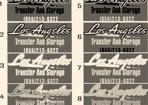 A proof sheet with eight numbered color options for a printed logo